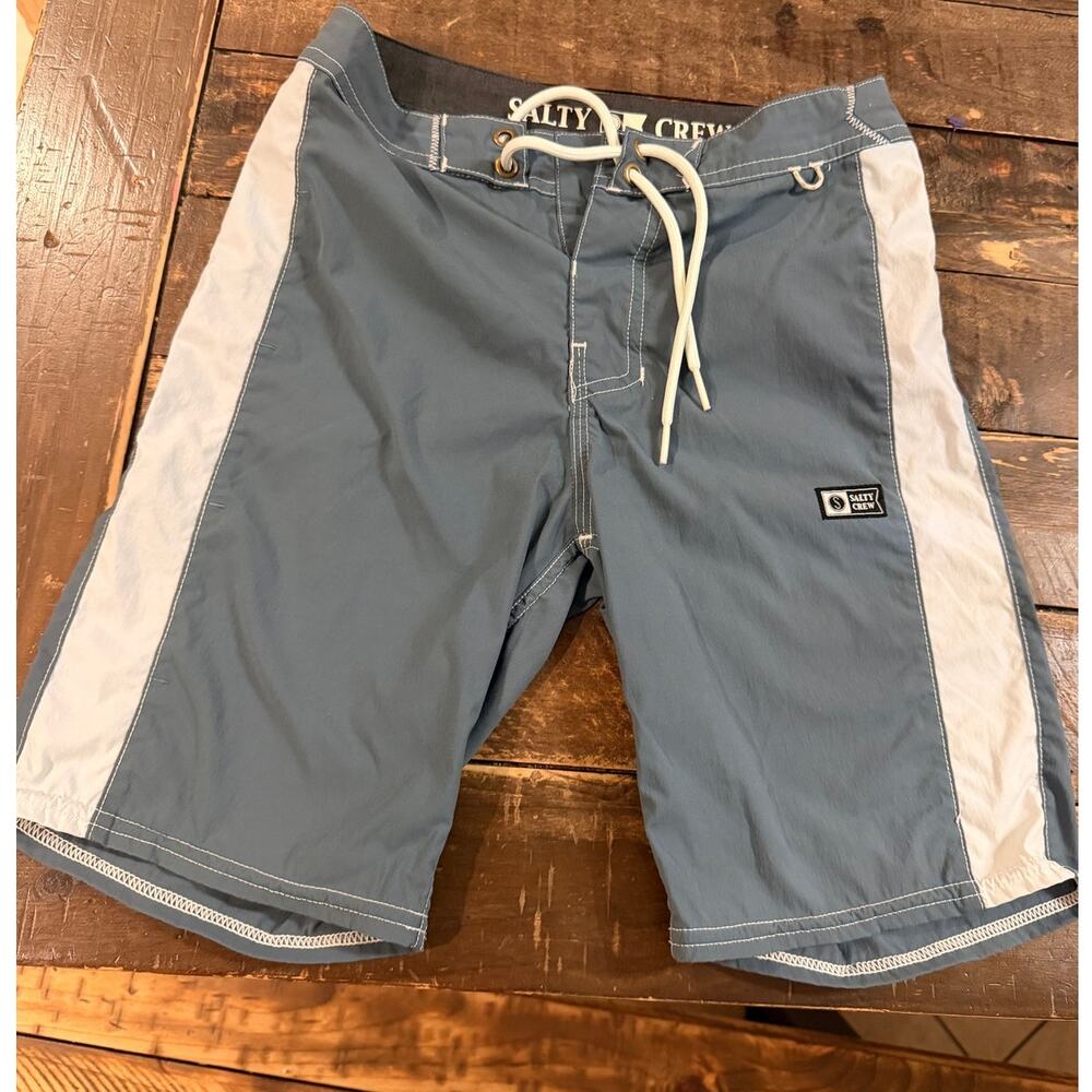 Salty Crew Boys Board Shorts Size 24 Blue White Swim Surf Beach Trunks